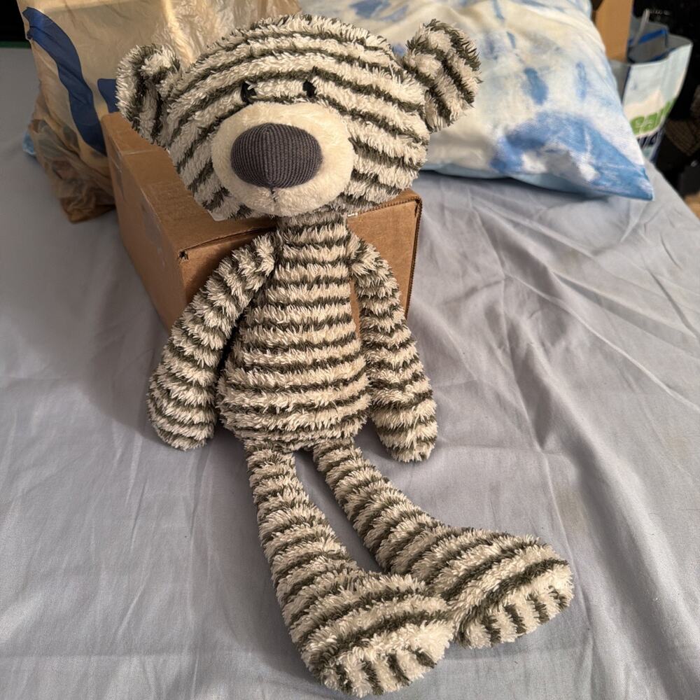 Gund Toothpick Striped Teddy Charcoal Gray & White 16" Total Length #6061450